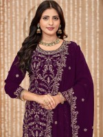 Dark Purple Faux Georgette Salwar Kameez